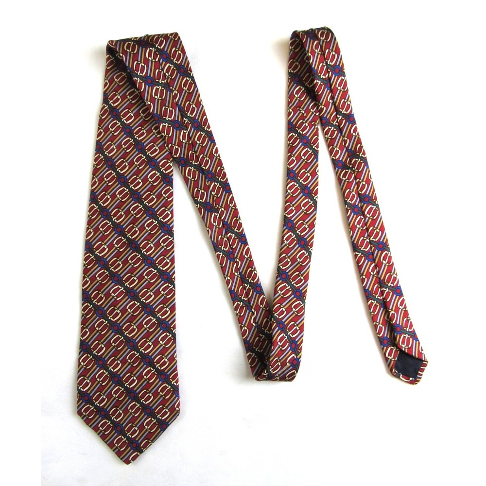 Brooks Brothers Makers Silk Tie Red Blue Gold Green Belt Buckle Pattern USA